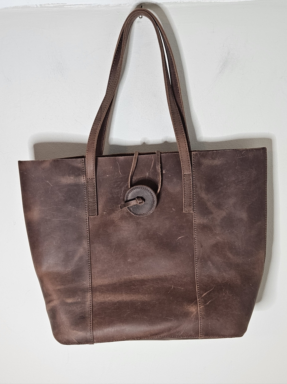 Steel Horse Leather Handcrafted Leather Tote Bag Vintage Look Brown Unlined